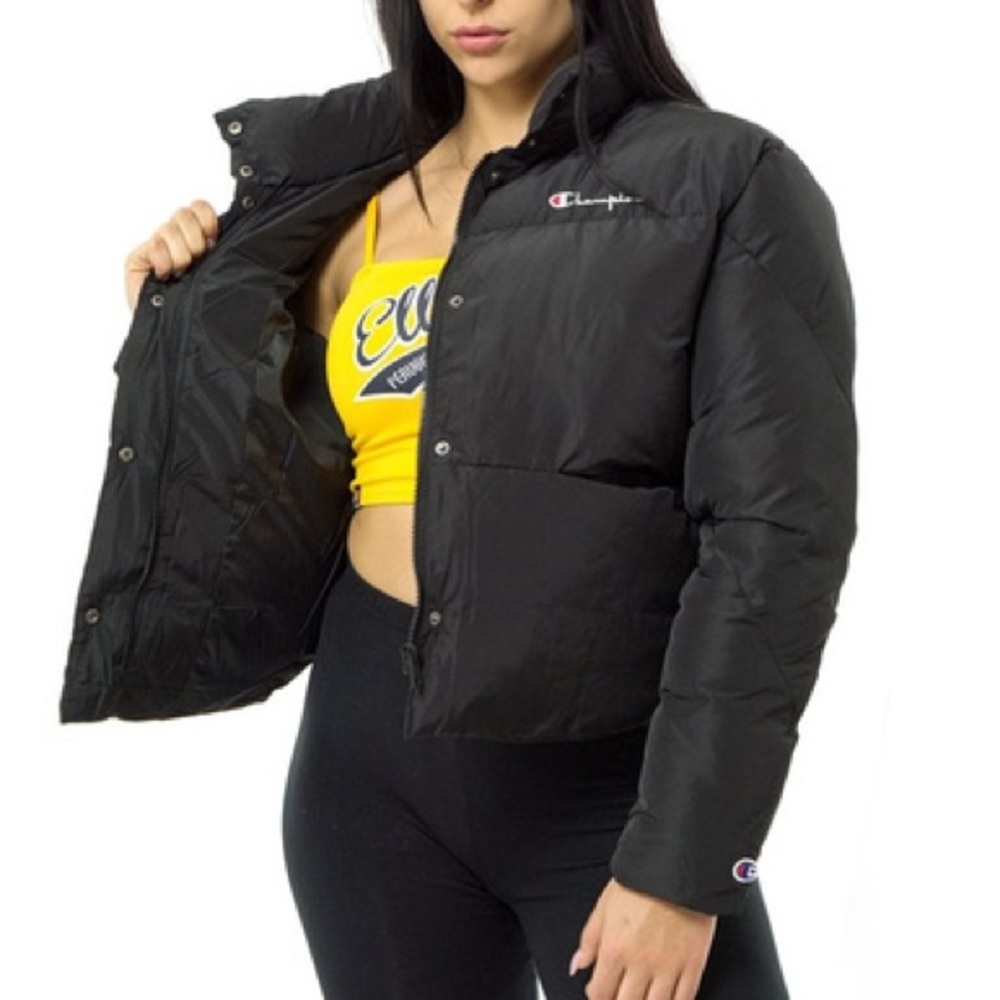 Champion black puffer tech fill damen zip up jacket coat Small women’s